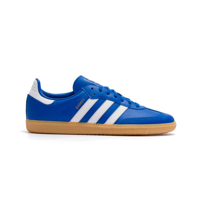 blue adidas kids leather and seude samba og with gum sole