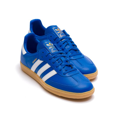 blue adidas kids leather and seude samba og with gum sole
