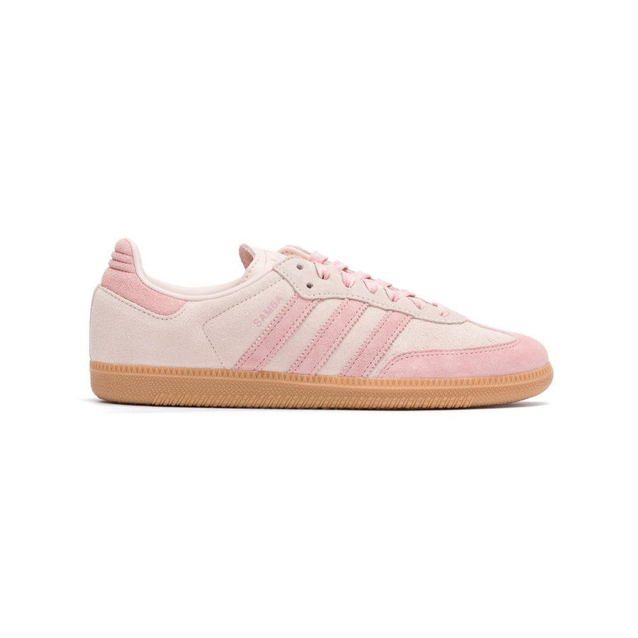 Pink Adidas women's samba sneaker on a white background