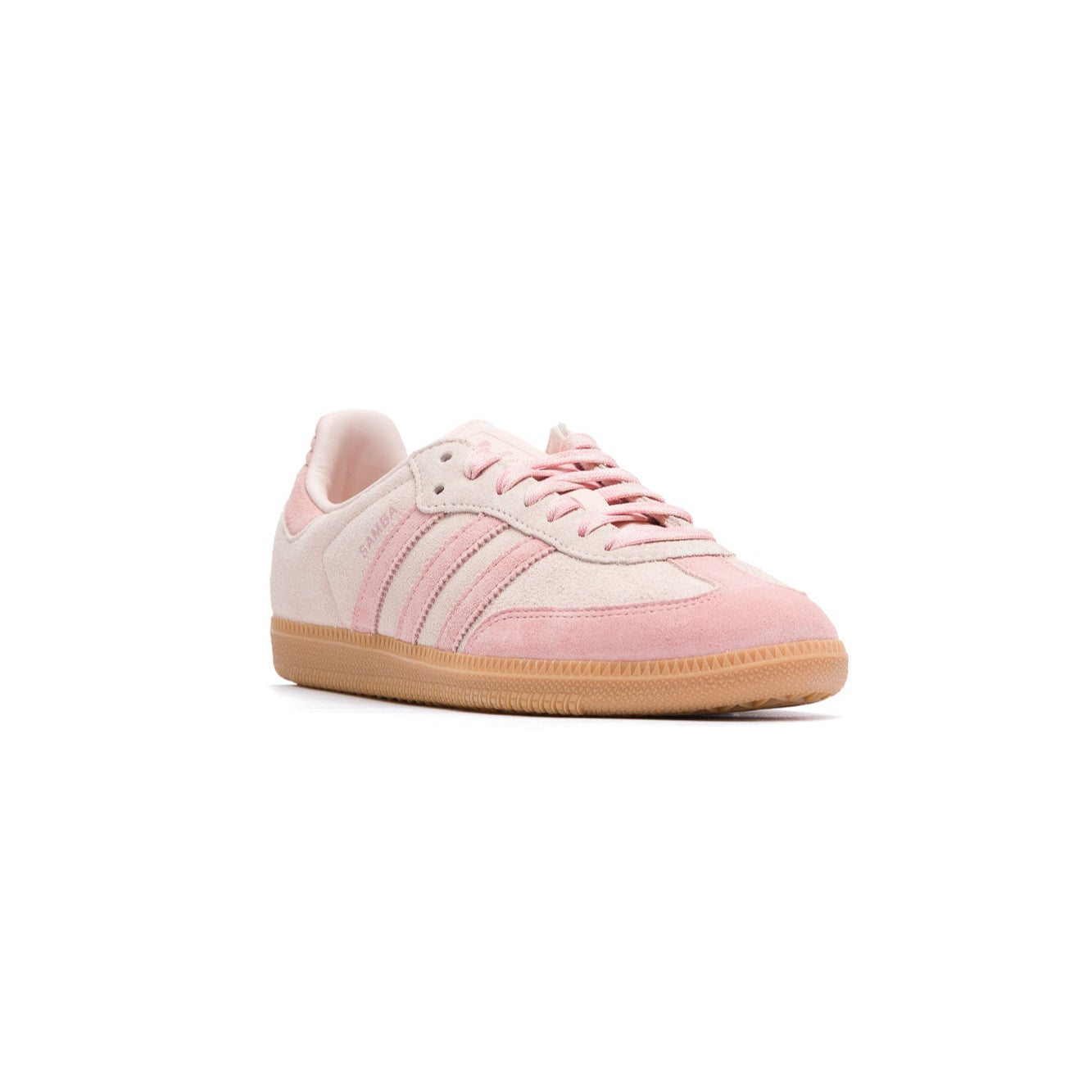 Pink Adidas women's samba sneaker on a white background
