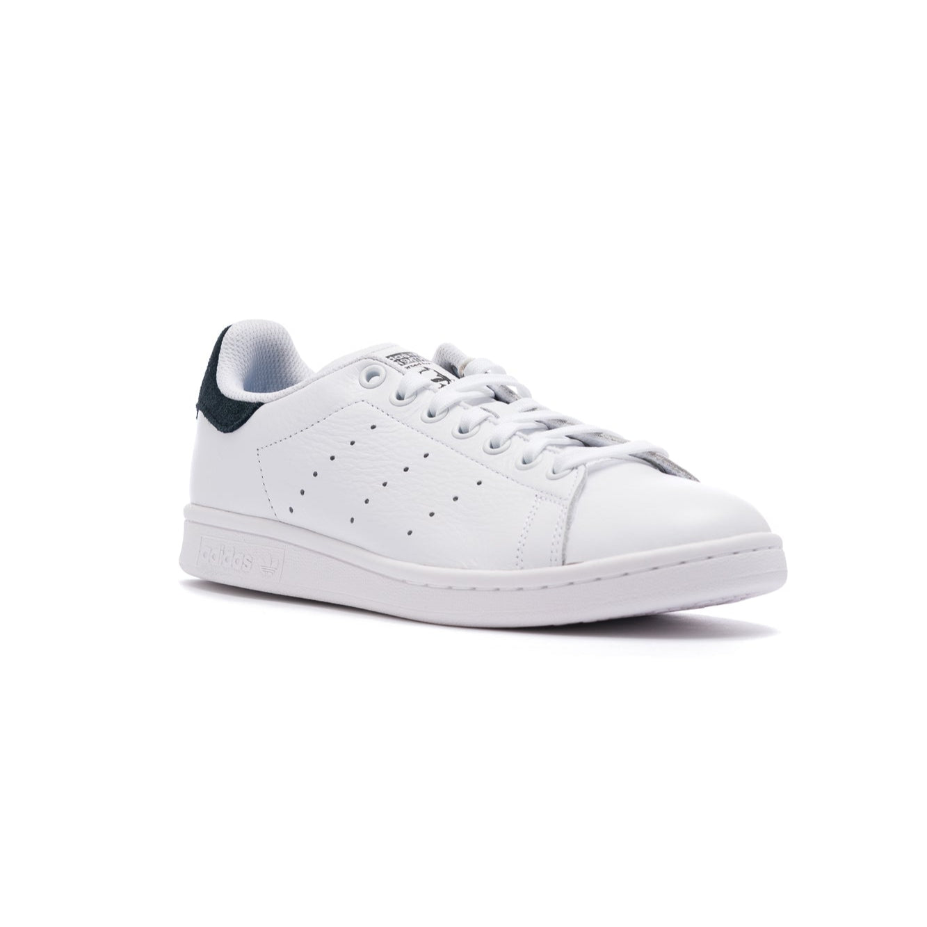 white adidas women's stan smith adv with black heel detail and white sole