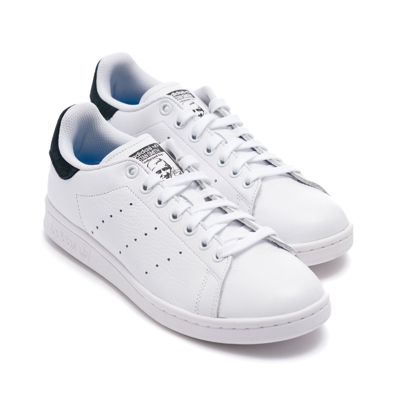 white adidas women's stan smith adv with black heel detail and white sole