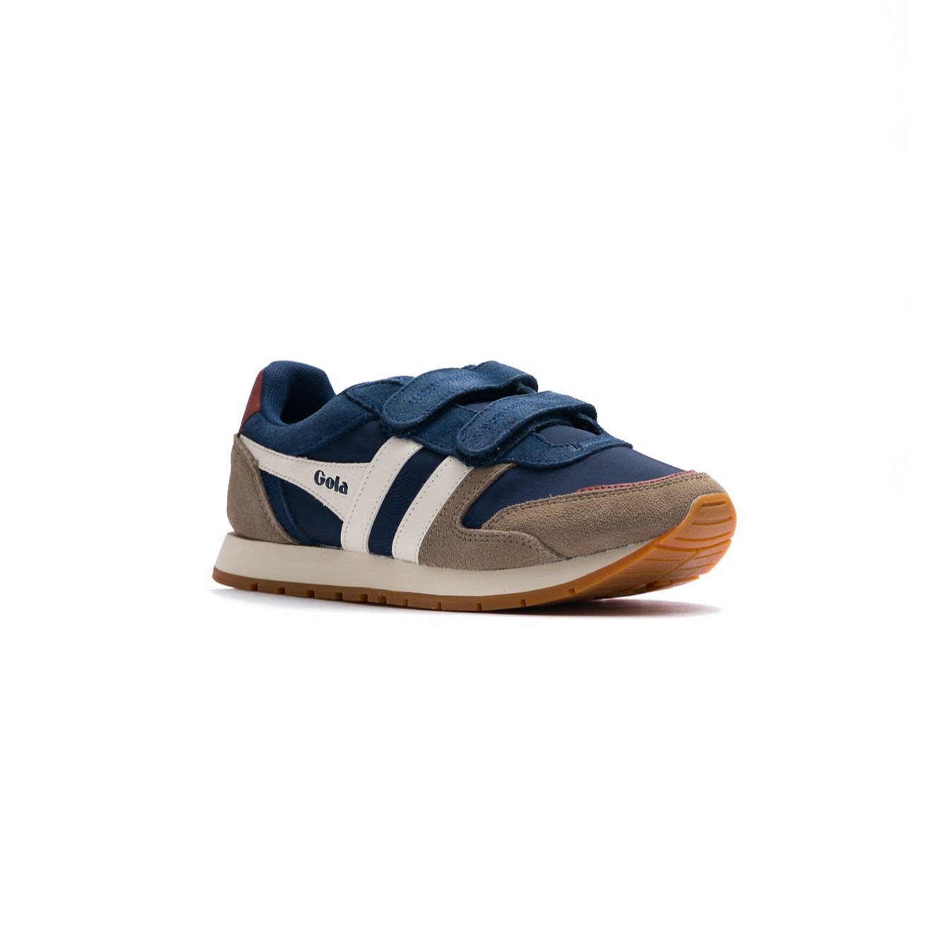 grey and navy blue gola austin kids shoe with velcro strap