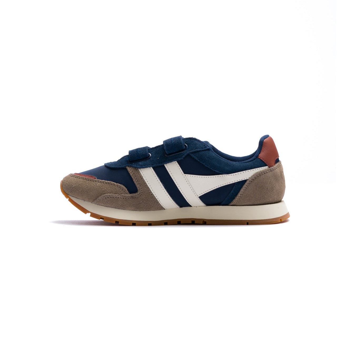 grey and navy blue gola austin kids shoe with velcro strap