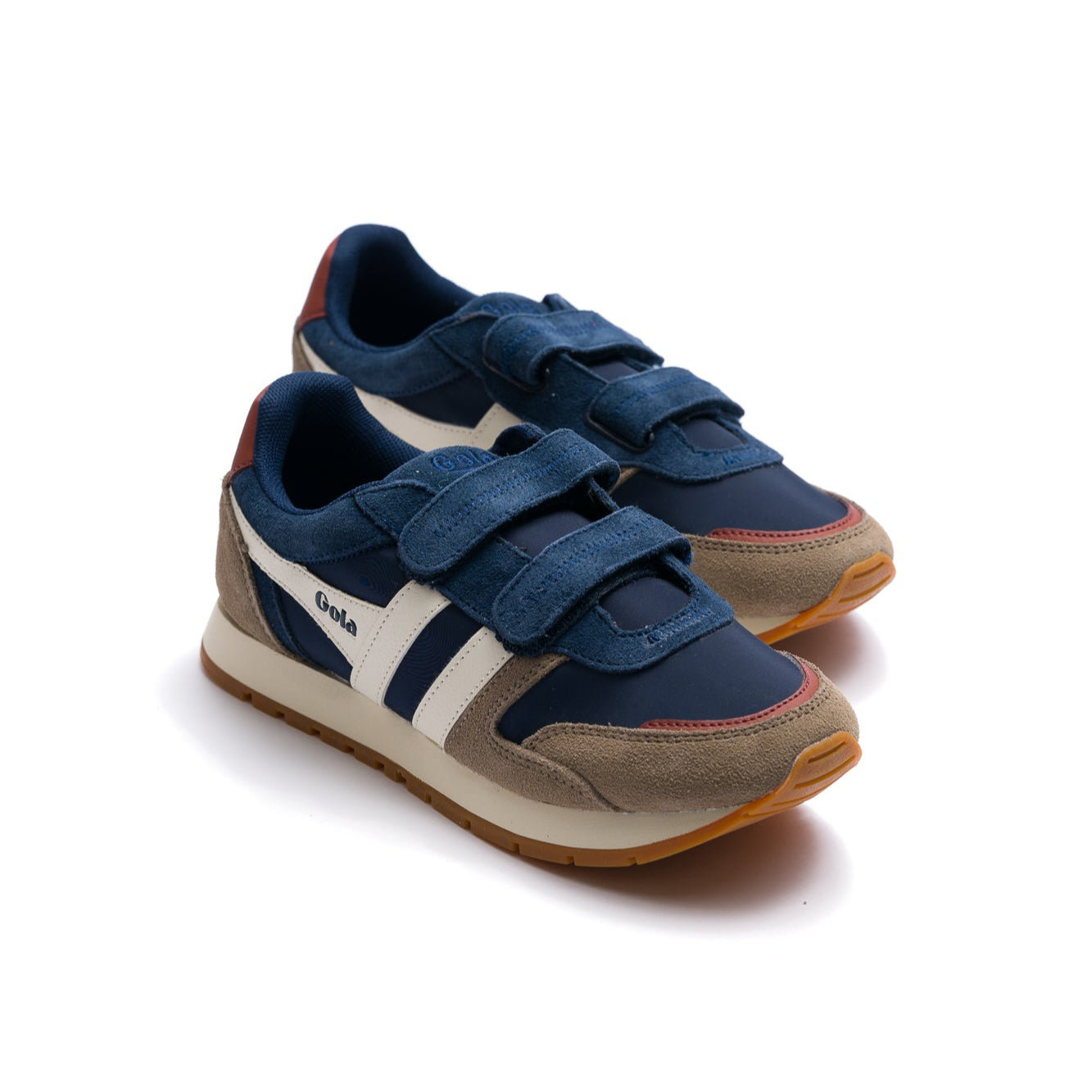 grey and navy blue gola austin kids shoe with velcro strap