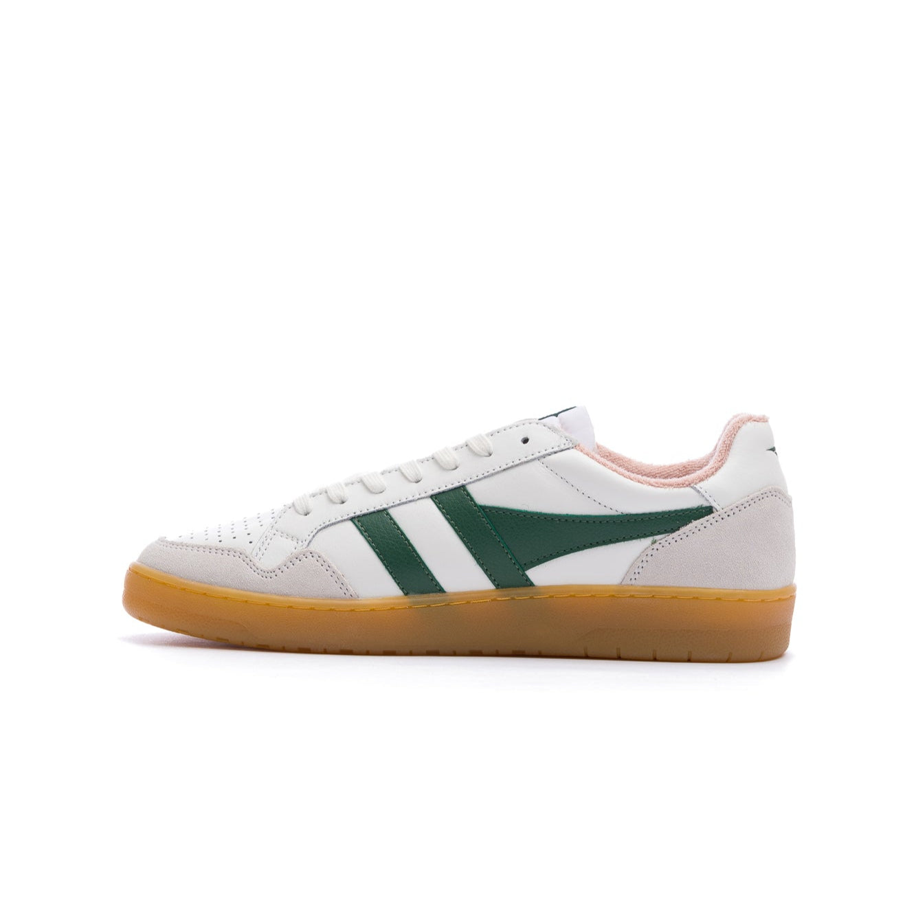 white gola women's eagle 86 with green stripes, pink liner and gum sole
