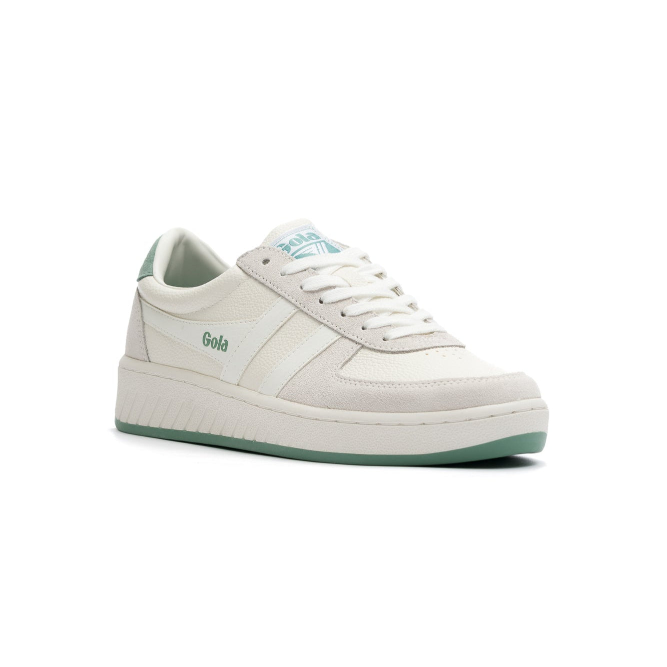 white gola women's grandslam 88 with green mist details and sole