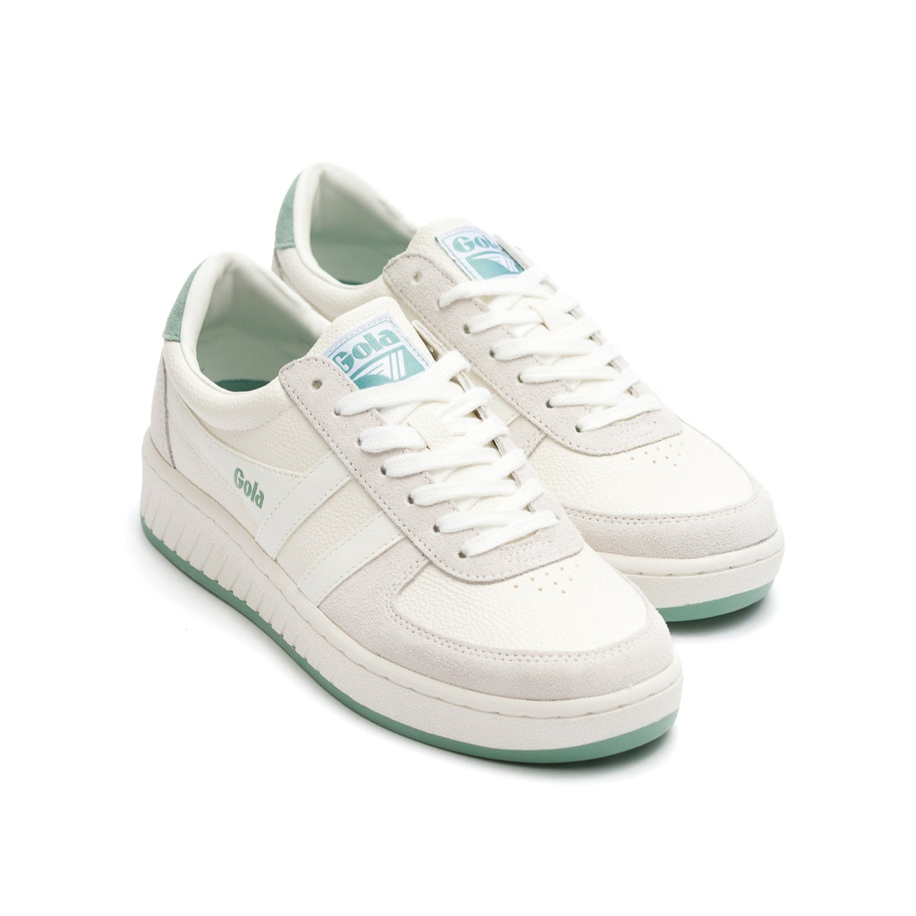 white gola women's grandslam 88 with green mist details and sole