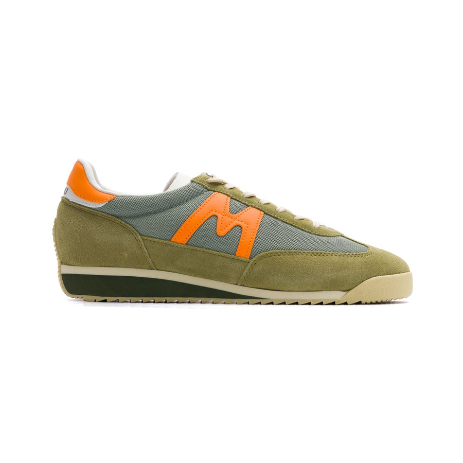 green men's karhu mestari sneaker with orange M and heel tab