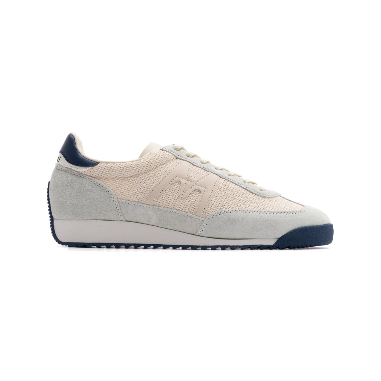 grey and off white karhu women's mestari sneaker with off white and navy sole
