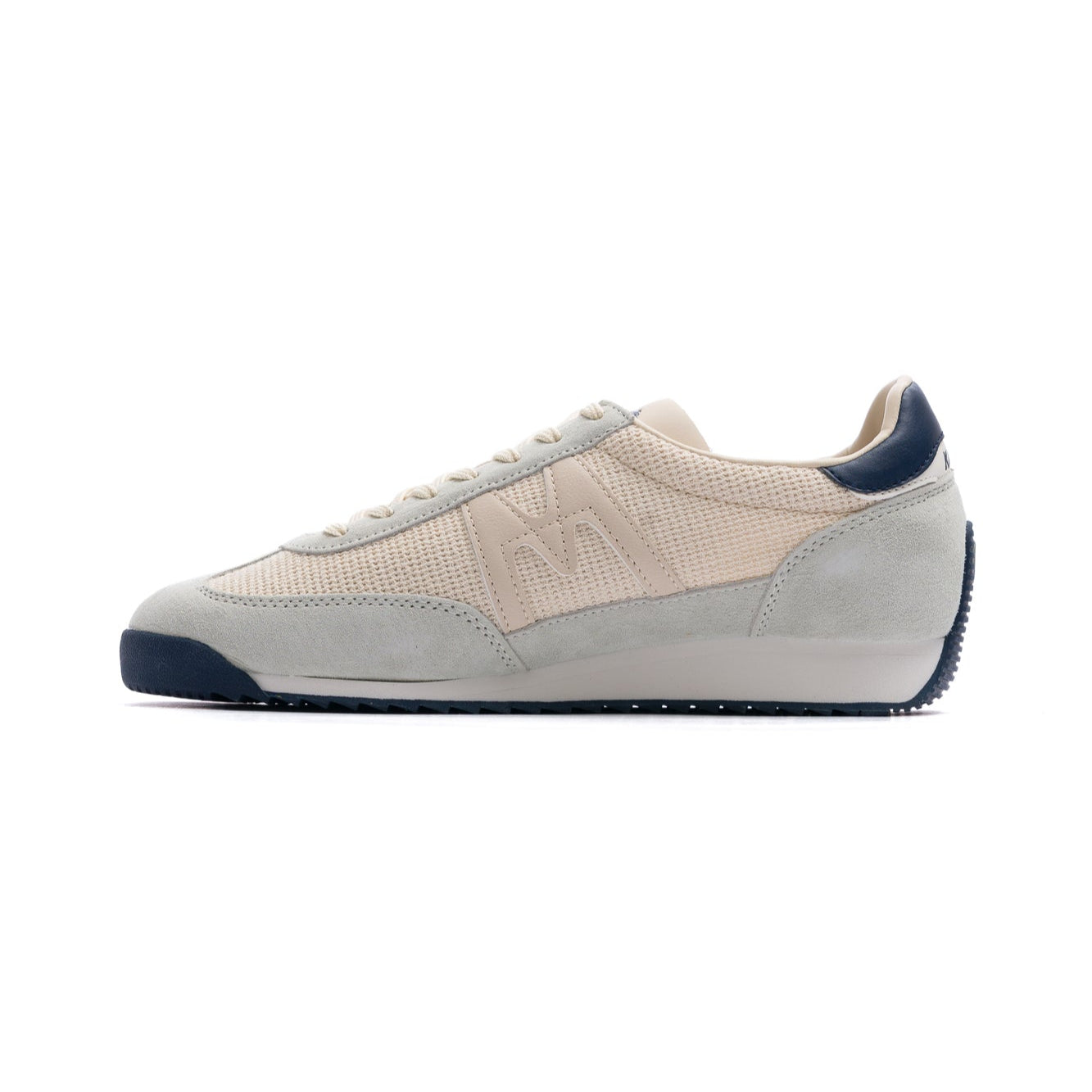 grey and off white karhu women's mestari sneaker with off white and navy sole