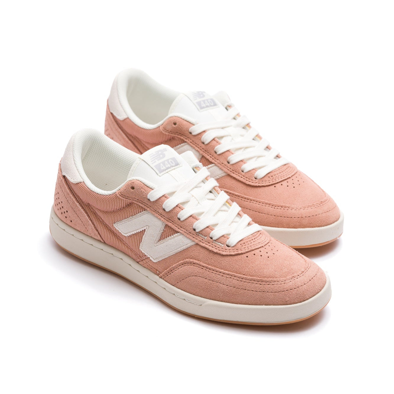 rose pink new balance numeric 440 v2 mens and women's skate shoe with white N and white sole