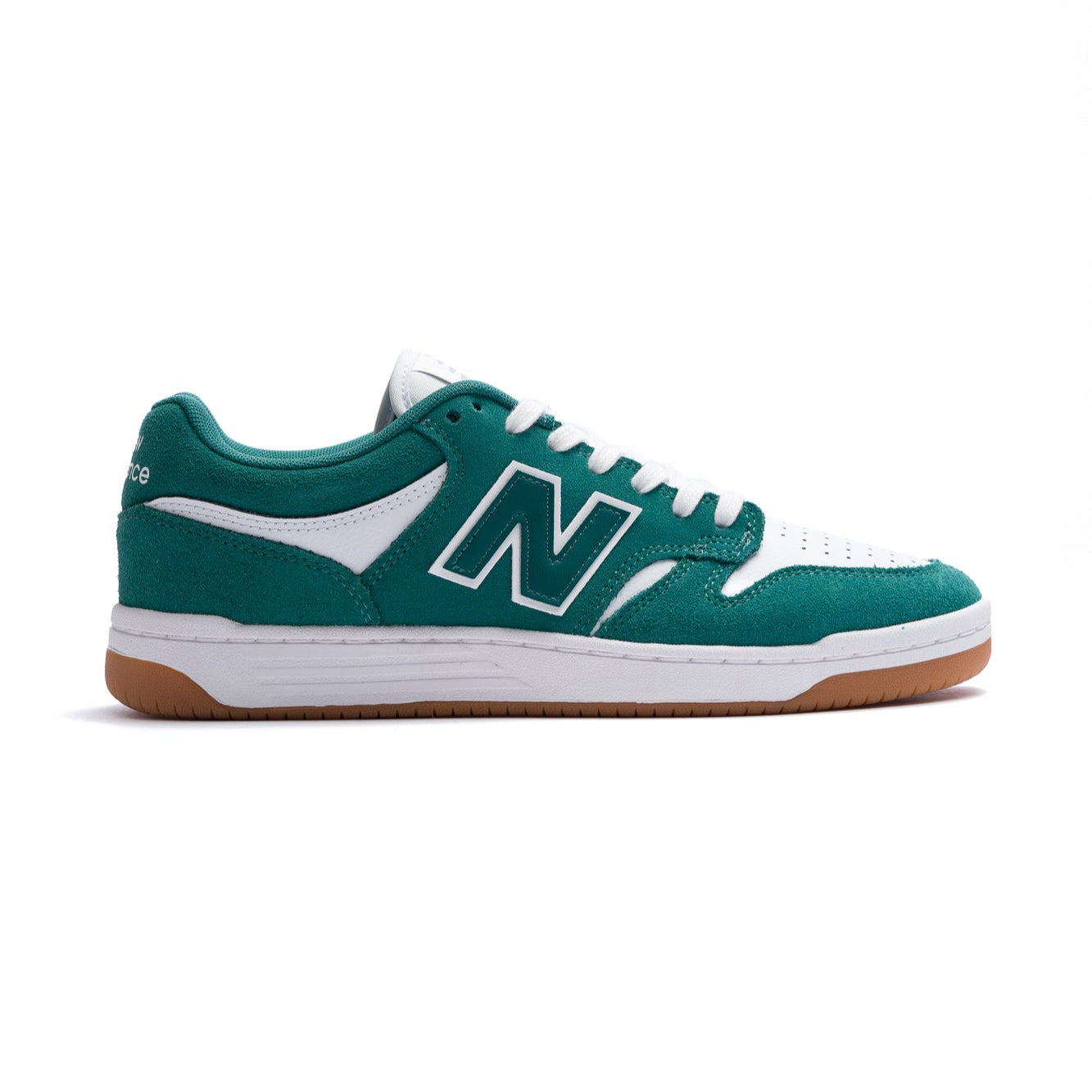 teal green and white new balance numeric men's 480 skate shoe with white sole