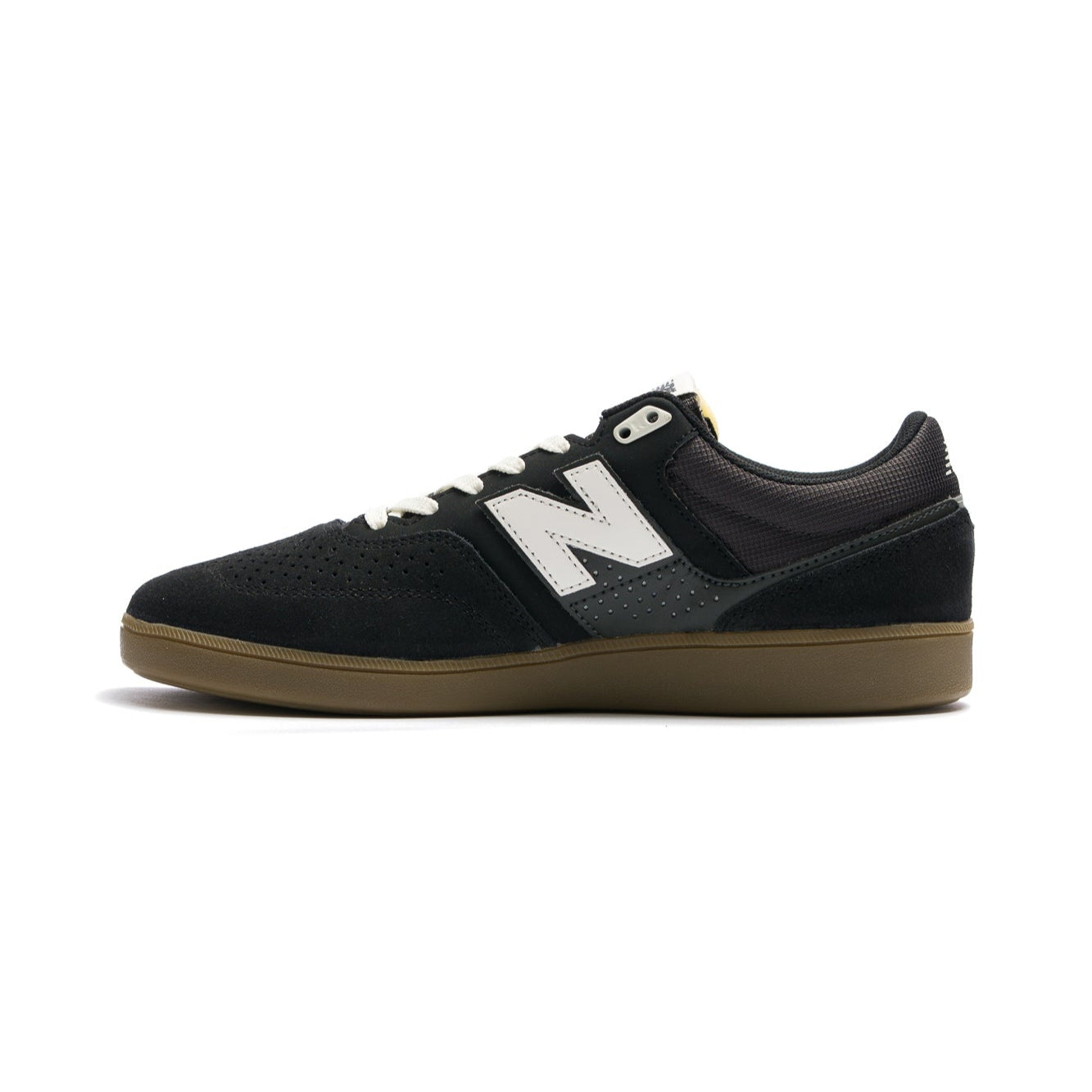 black suede new balance 508 brandon westgate with white N logo and gum sole
