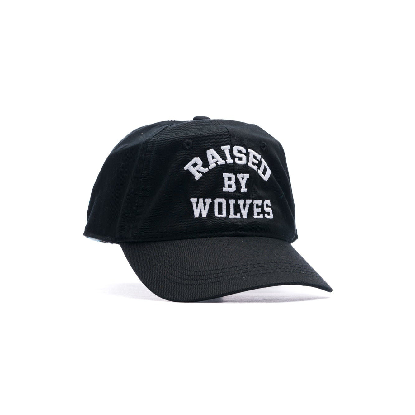 black raised by wolves embroidered hat by project chane