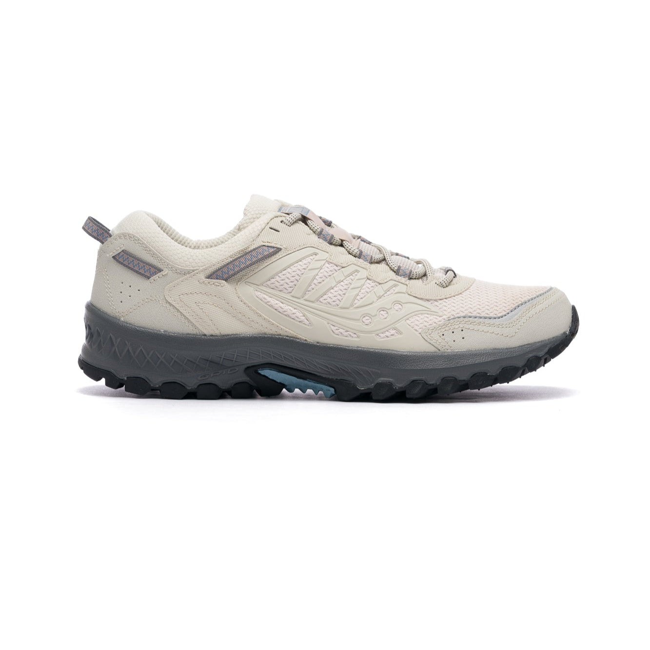 Grey saucony women's grid peak trail running sneaker with grey sole