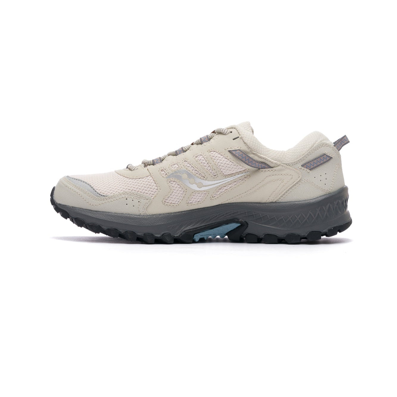 Grey saucony women's grid peak trail running sneaker with grey sole