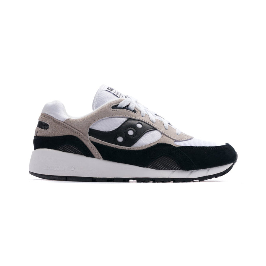 men's black, grey and white saucony shadow 6000 comfort shoes with white sole