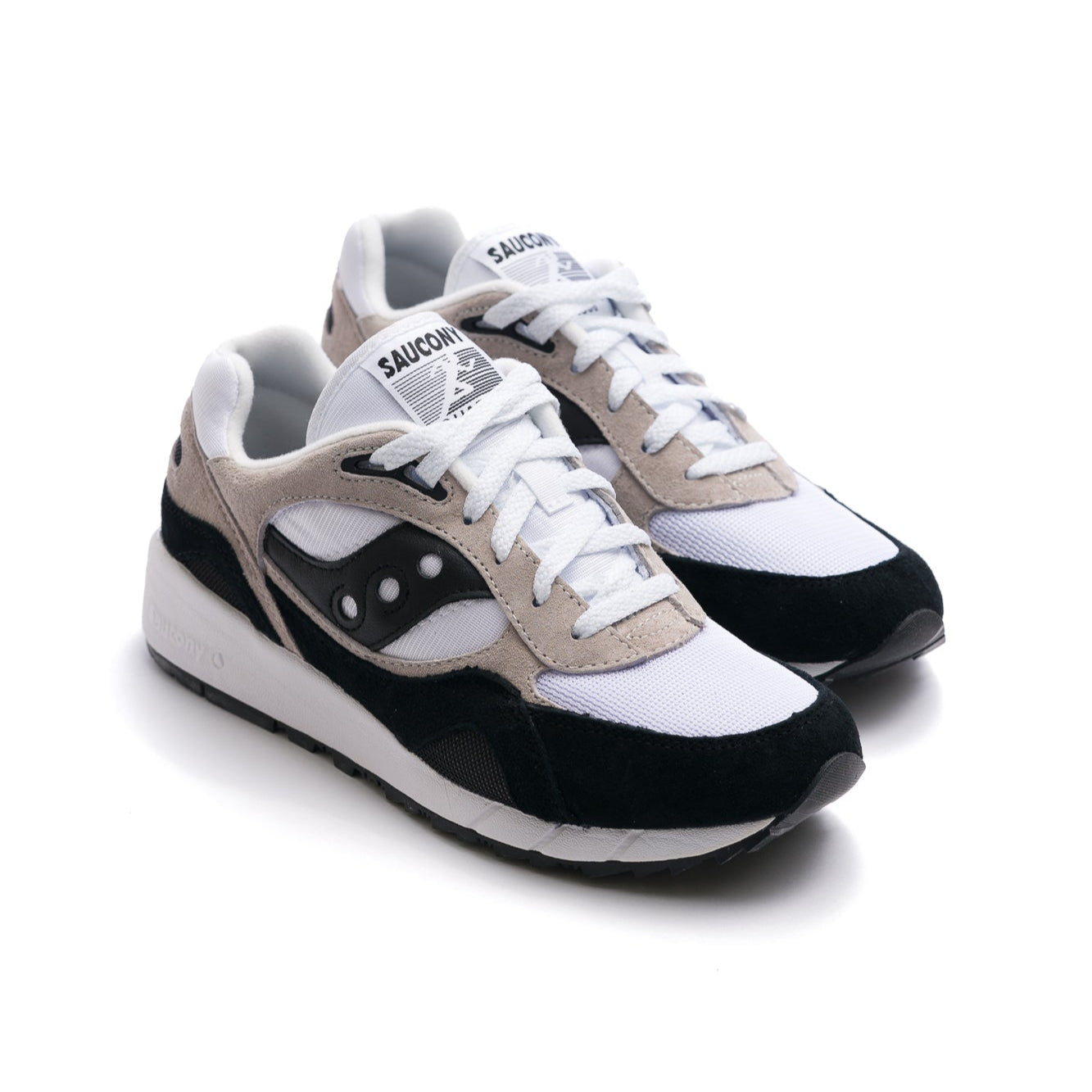 men's black, grey and white saucony shadow 6000 comfort shoes with white sole