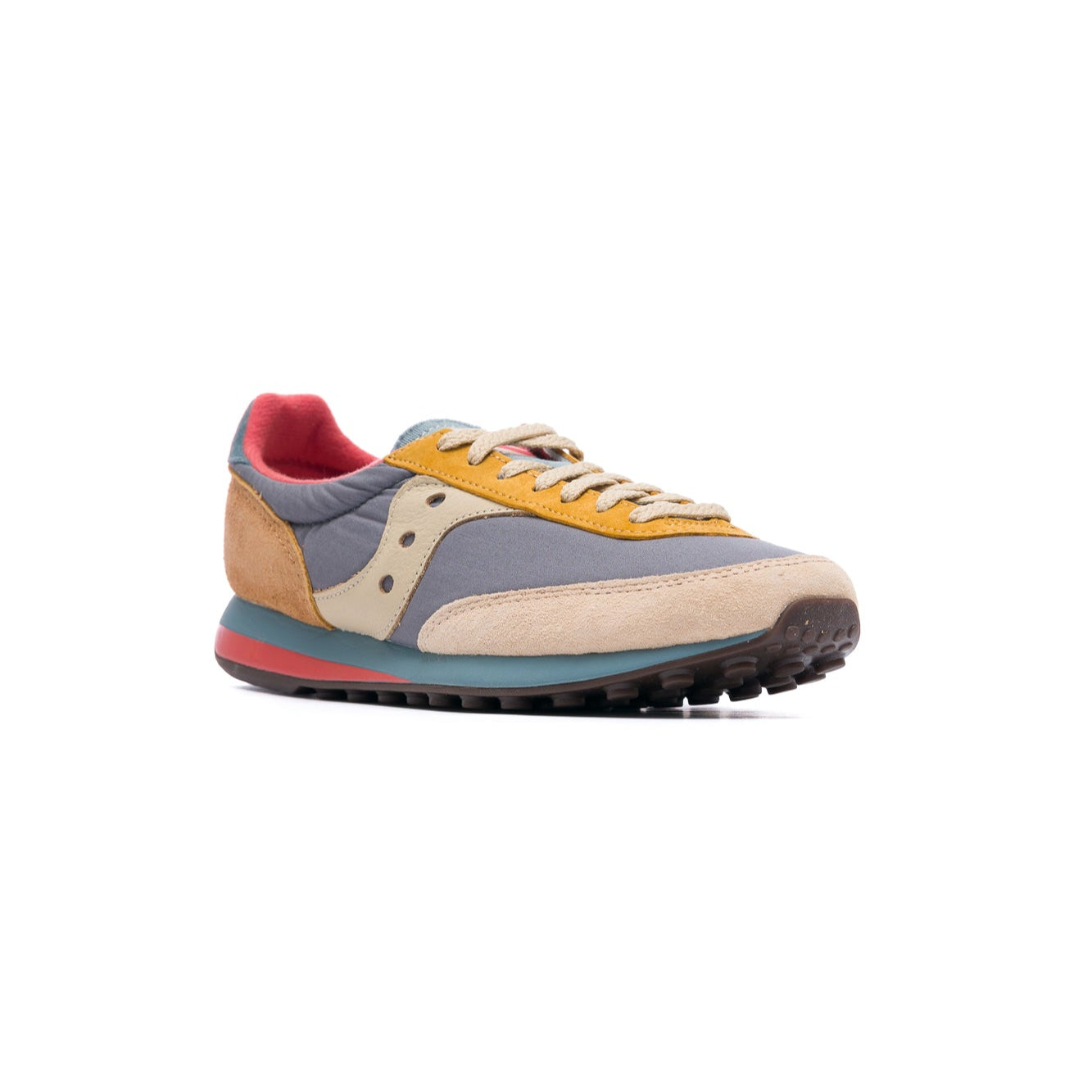 multicolored women's saucony trainer 80 with blue and red sole