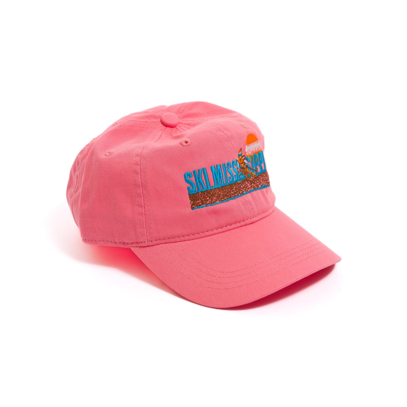 pink hat with light blue ski mississippi embroidered logo