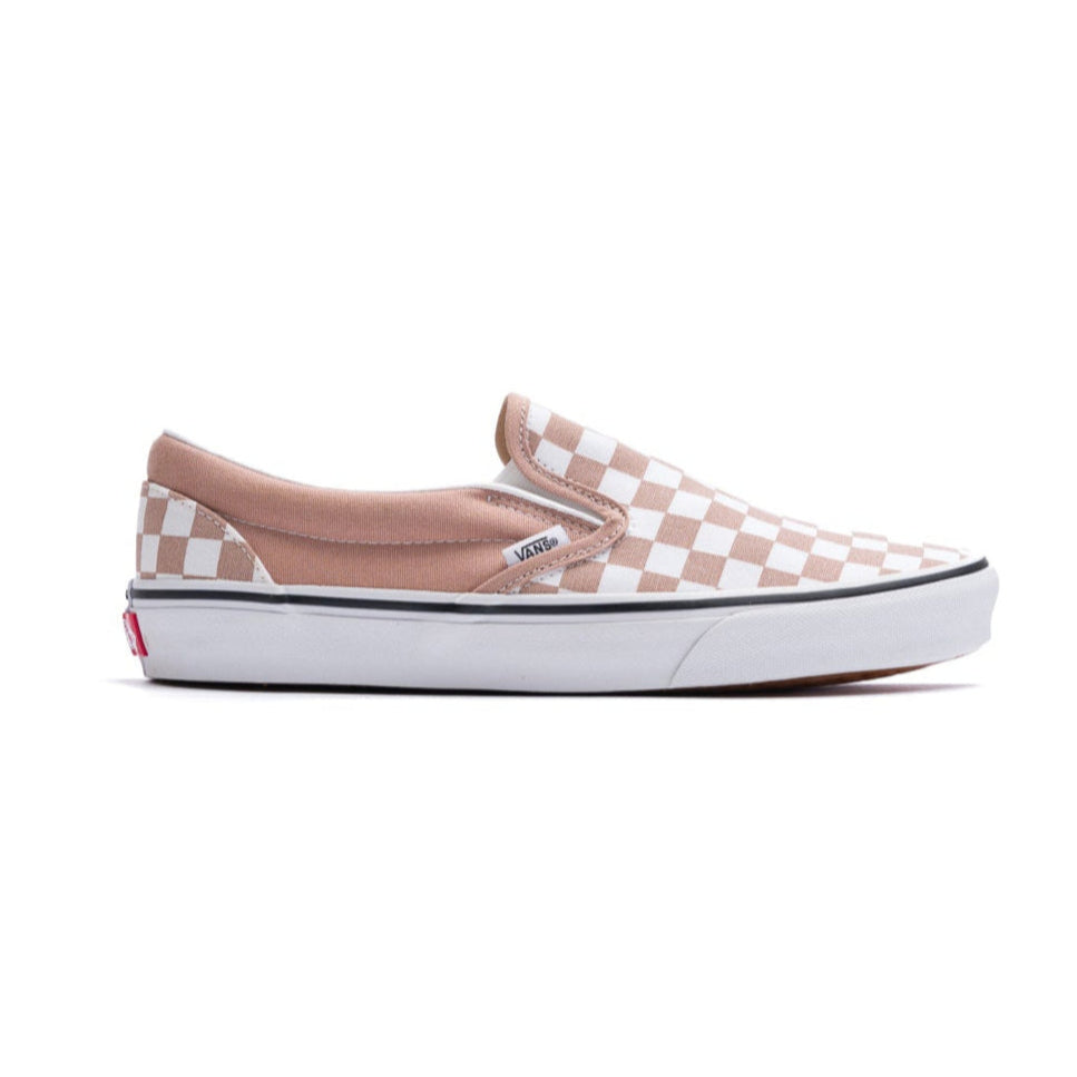 LIGHT BROWNISH PINK AND WHITE VANS WOMEN'S CLASSIC SLIP-ON SHOE WITH WHITE SOLE