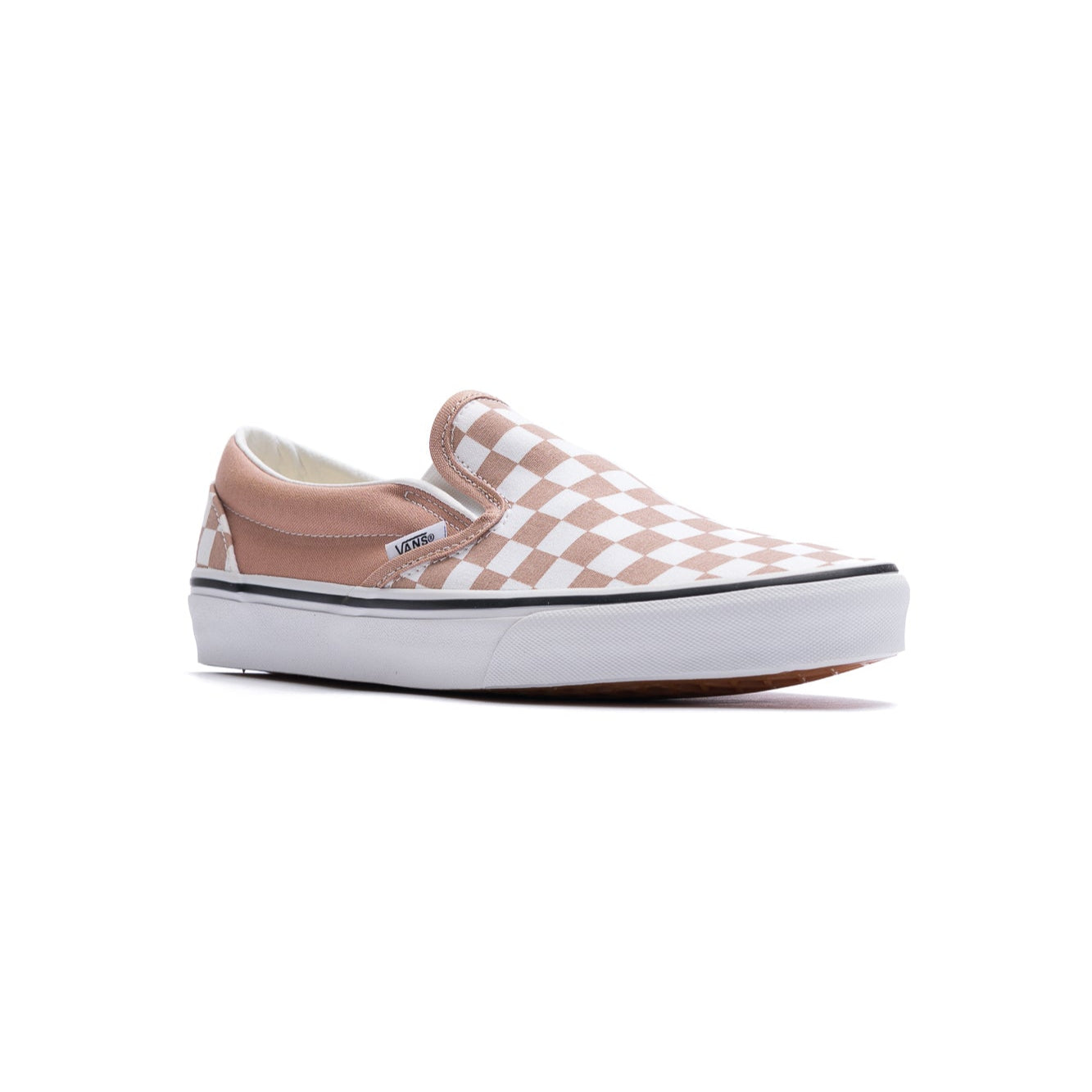 LIGHT BROWNISH PINK AND WHITE VANS WOMEN'S CLASSIC SLIP-ON SHOE WITH WHITE SOLE