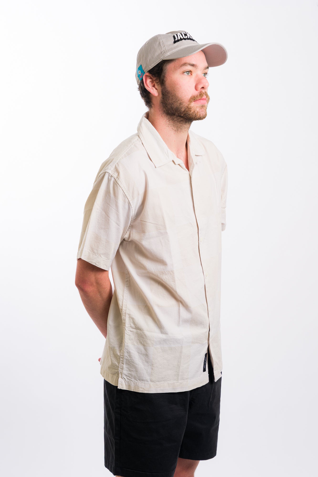 white checkerboard vans men's short sleeve button-up shirt