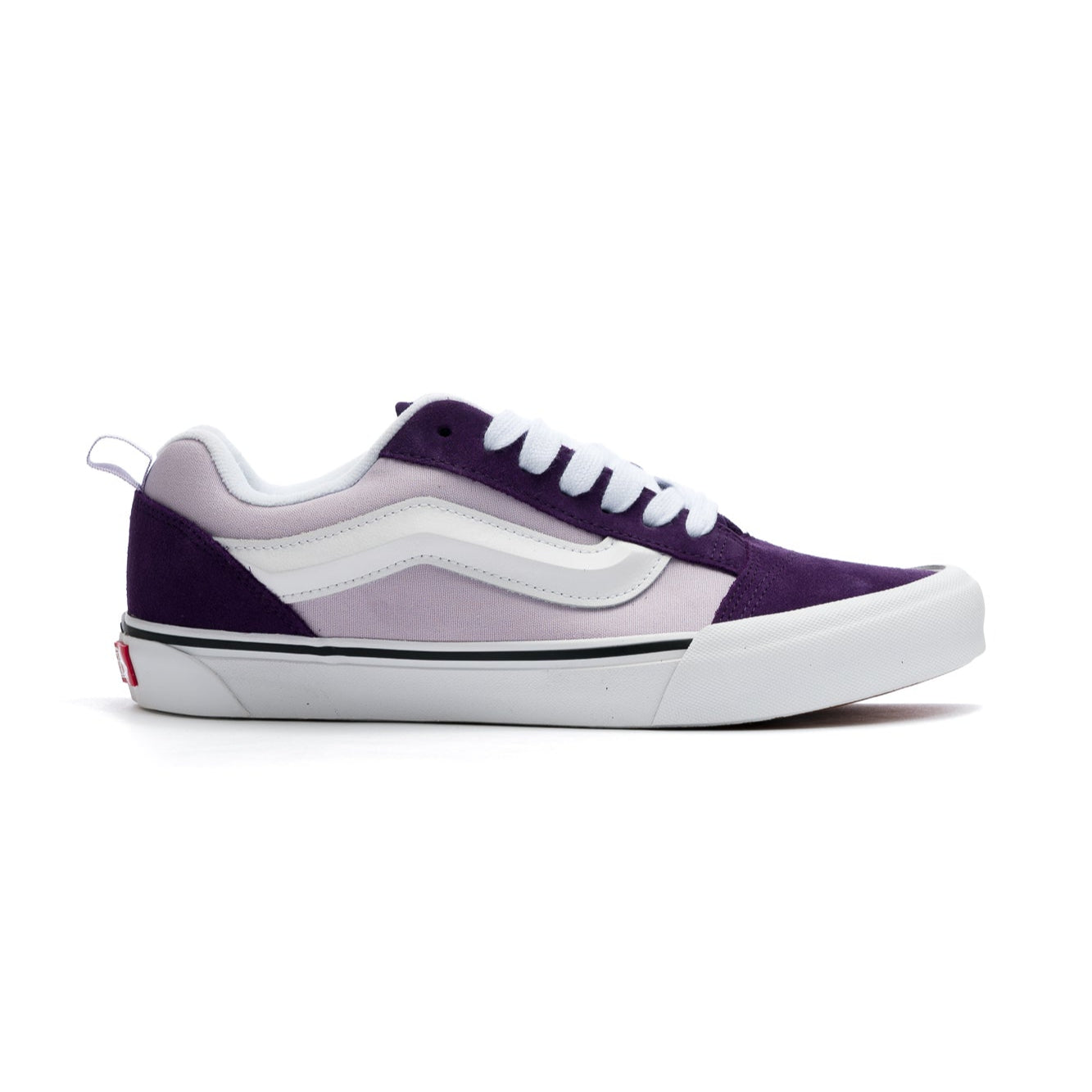 2-tone purple vans women's knu skool with white stripe and white sole