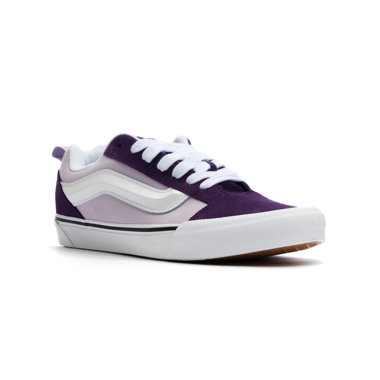 2-tone purple vans women's knu skool with white stripe and white sole