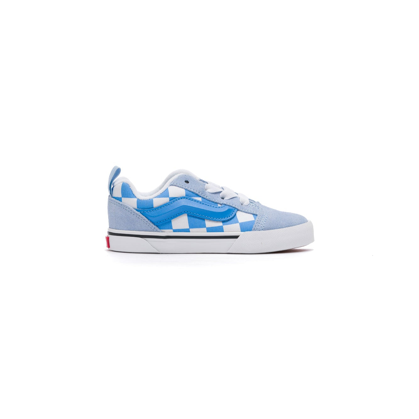 Blue and white checkered vans toddler knu skool sneaker on a white background