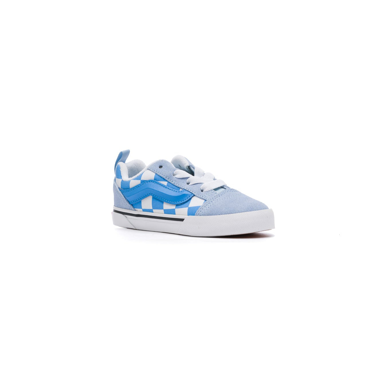Blue and white checkered vans toddler knu skool sneaker on a white background