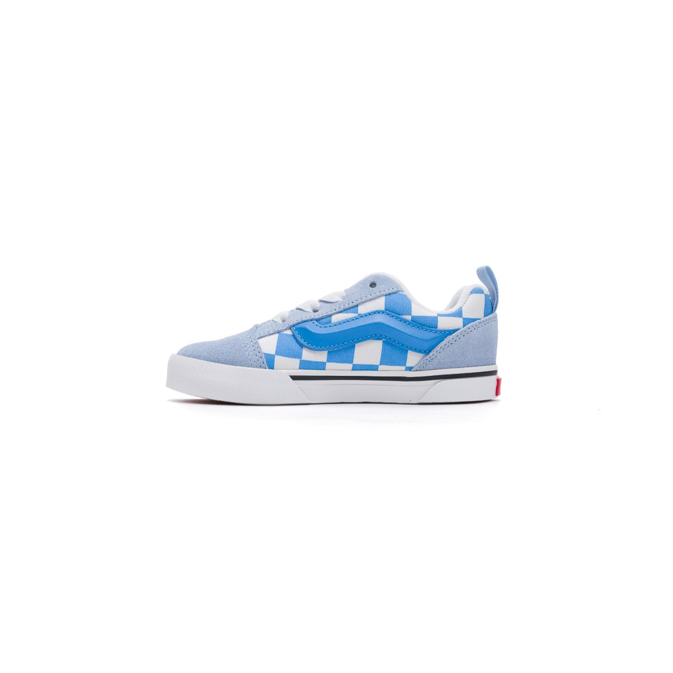 Blue and white checkered vans toddler knu skool sneaker on a white background