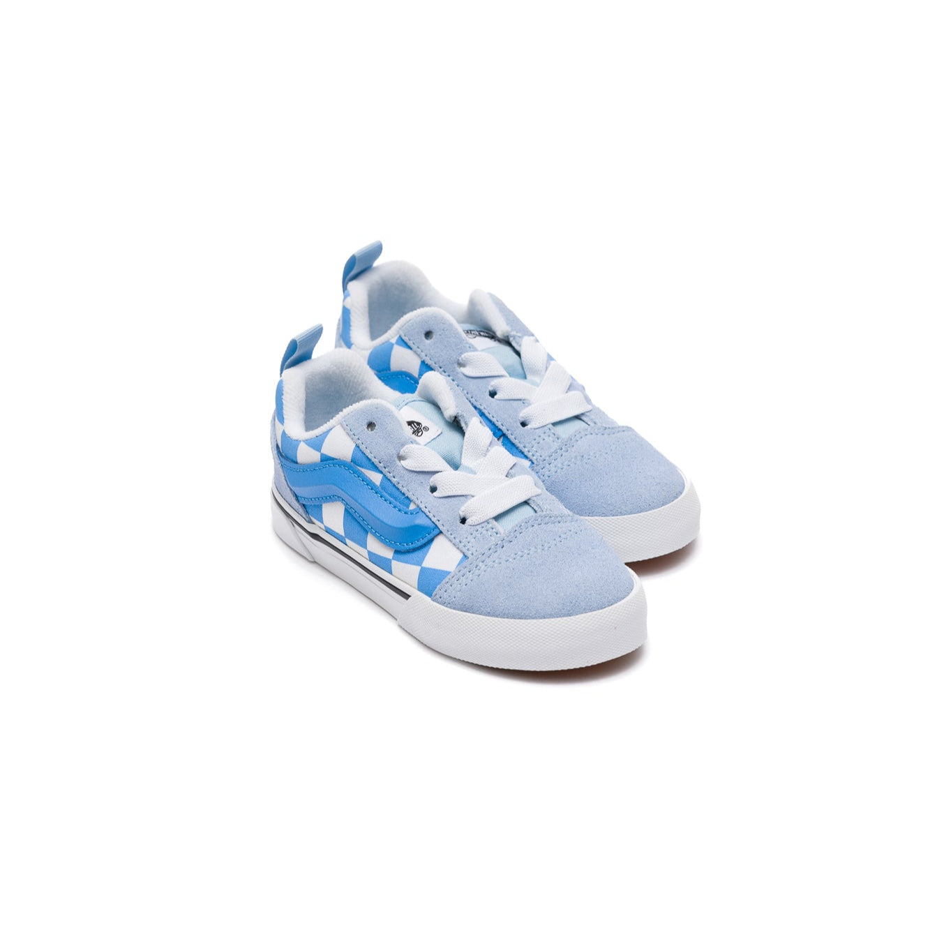 Blue and white checkered vans toddler knu skool sneaker on a white background