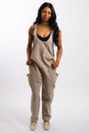 grey vans women's jumpsuit overalls with cargo pockets