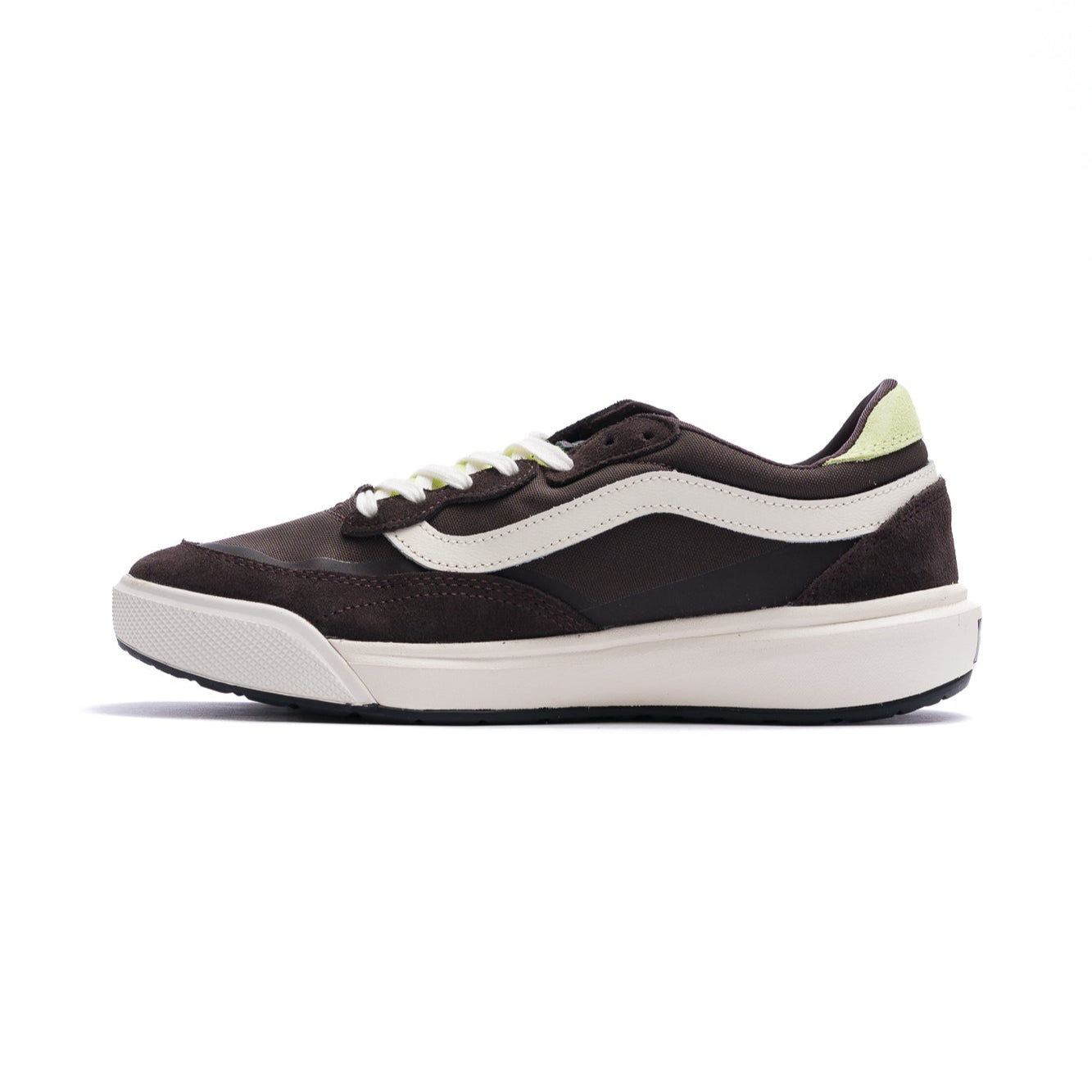 brown vans mte ultrarange with white side stripe, light green details and white sole