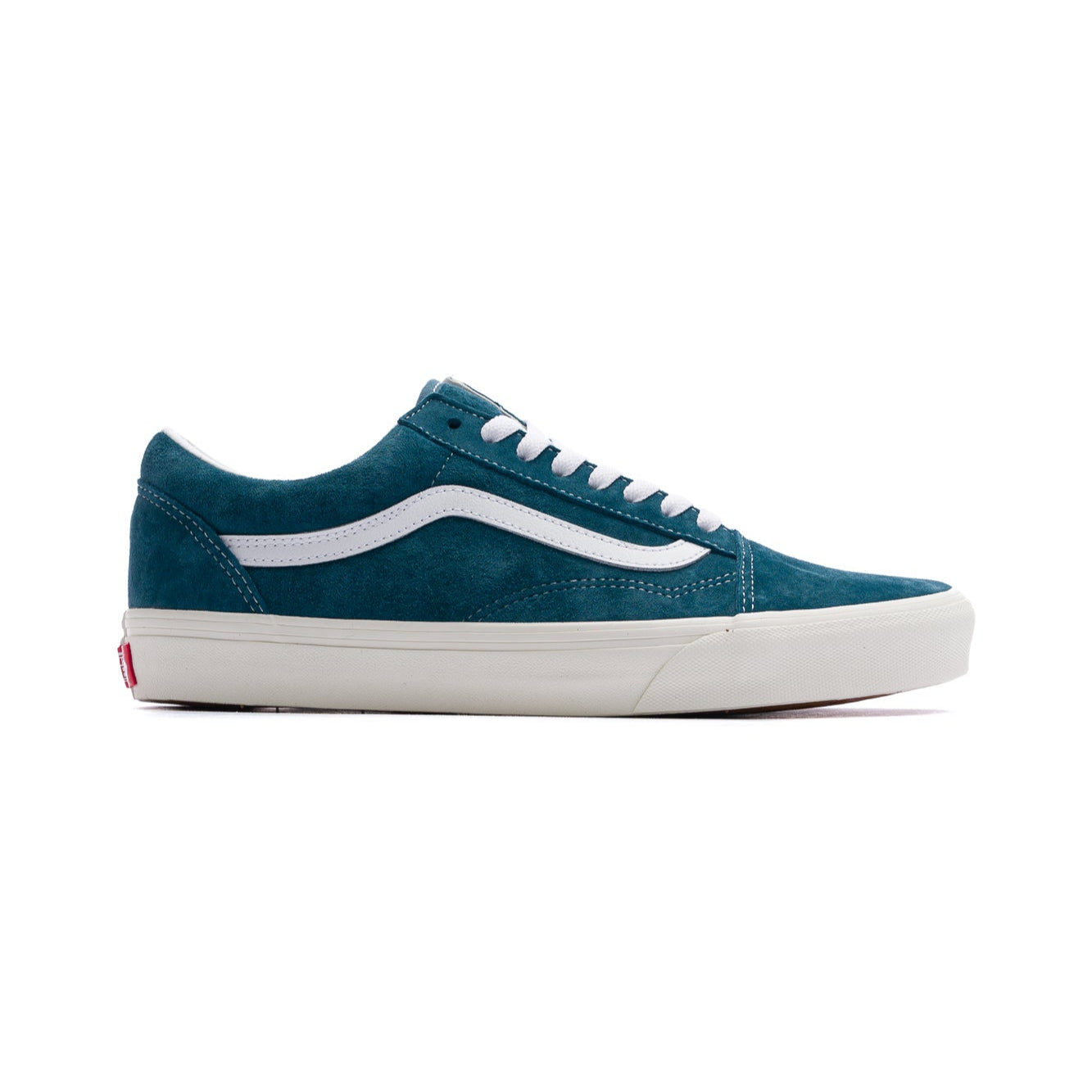 men's blue pig suede vans old skool shoe with white side stripe and white sole