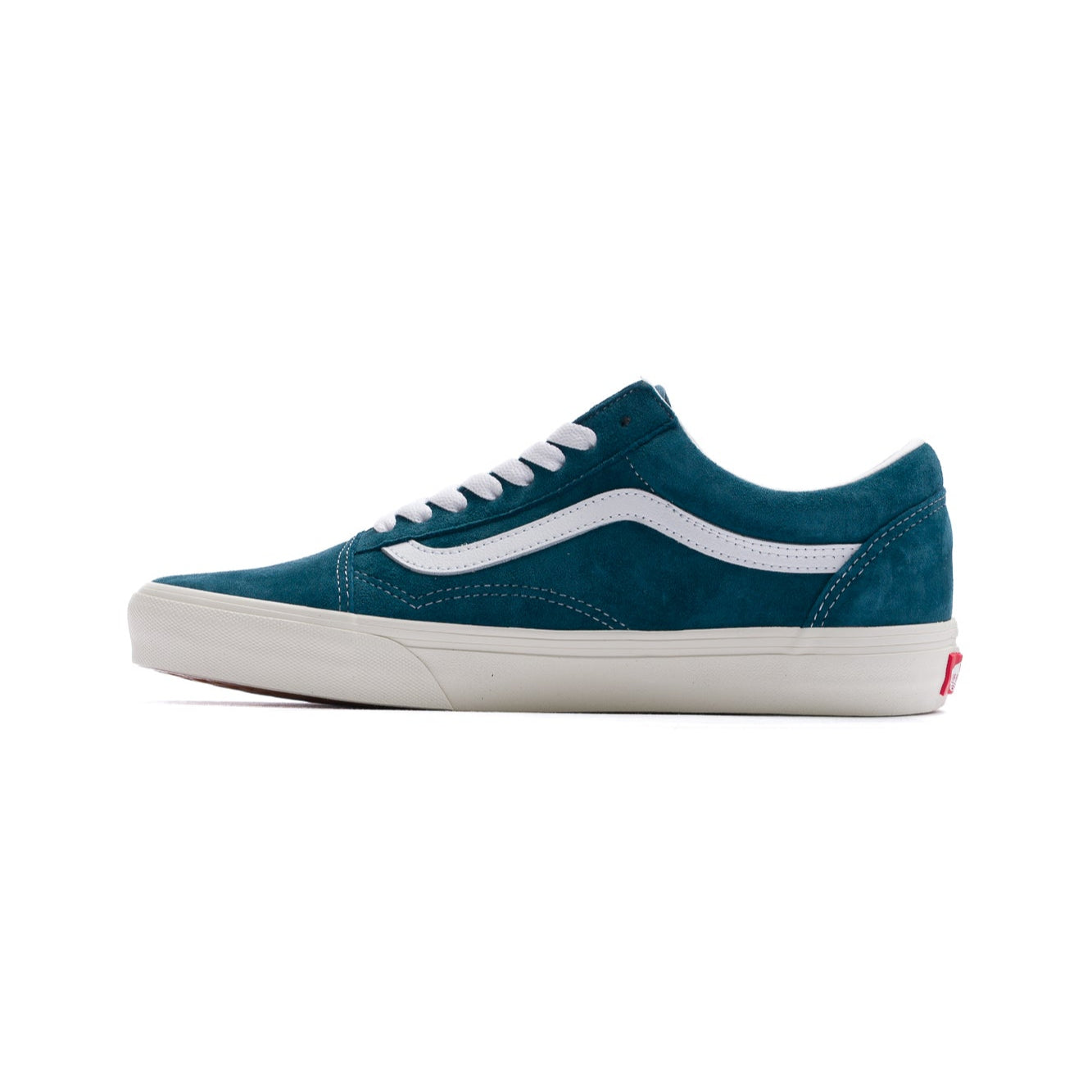 men's blue pig suede vans old skool shoe with white side stripe and white sole