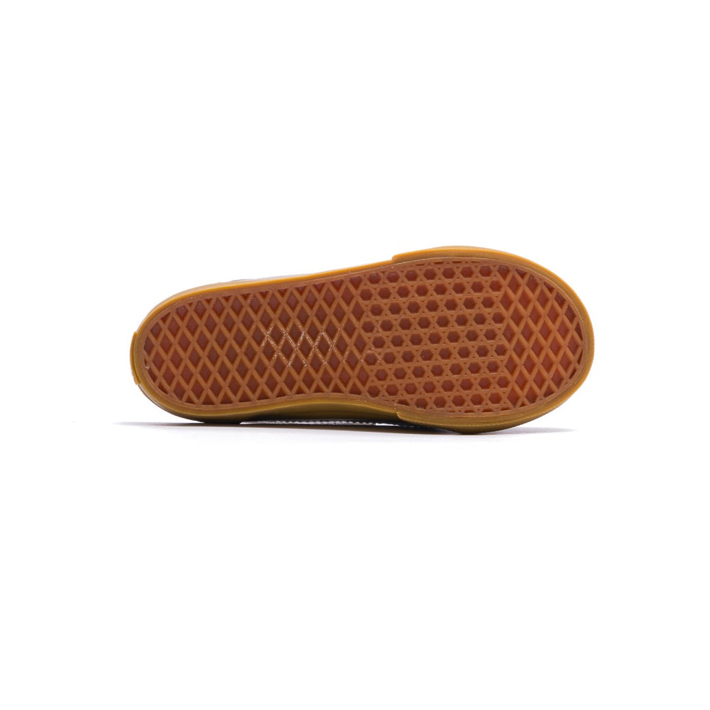 grey vans toddler old skool with velcro straps, white sidestripe and gum sole