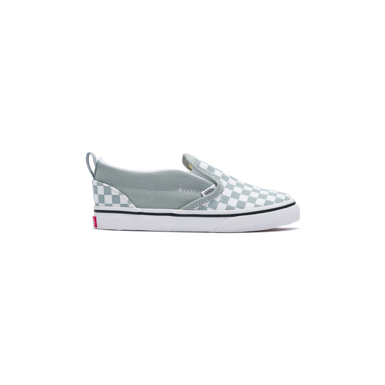grey and white checkerboard vans toddler slip-on shoes with white sole