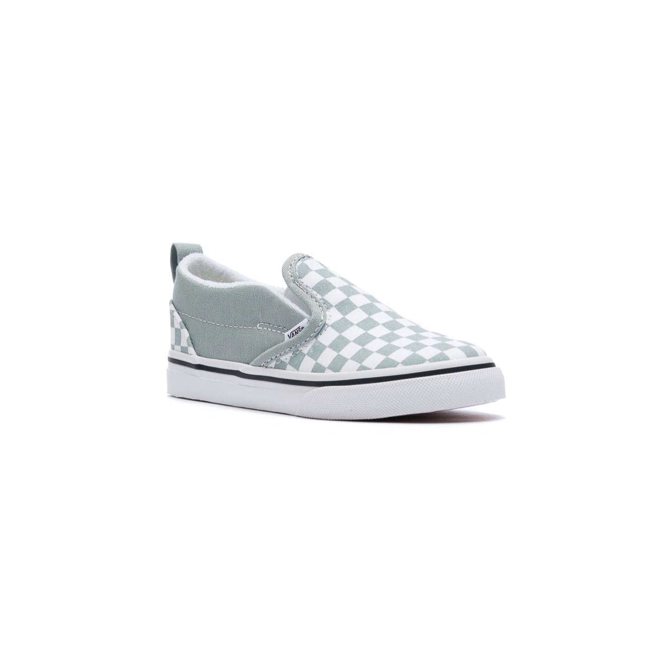 grey and white checkerboard vans toddler slip-on shoes with white sole
