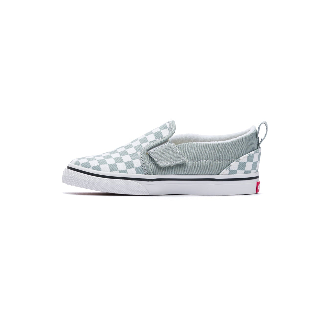 grey and white checkerboard vans toddler slip-on shoes with white sole