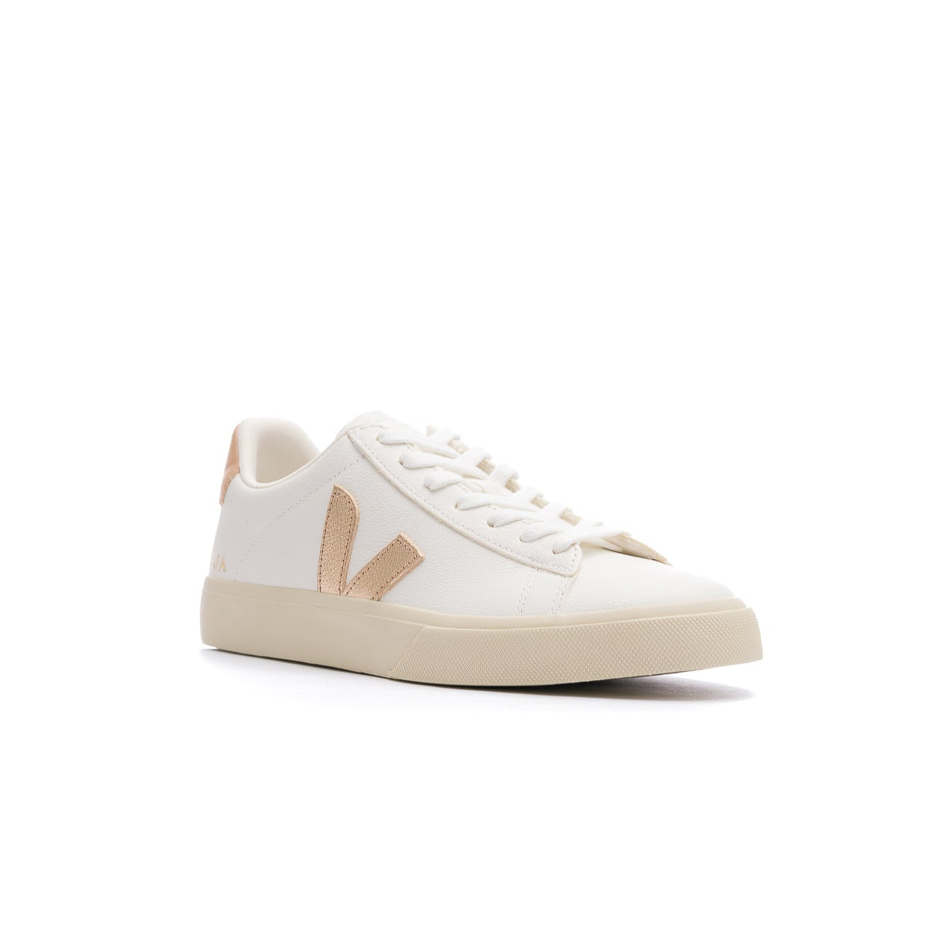 leather white veja women's campo with gold glitter V and off white sole