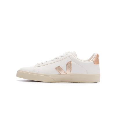 leather white veja women's campo with gold glitter V and off white sole