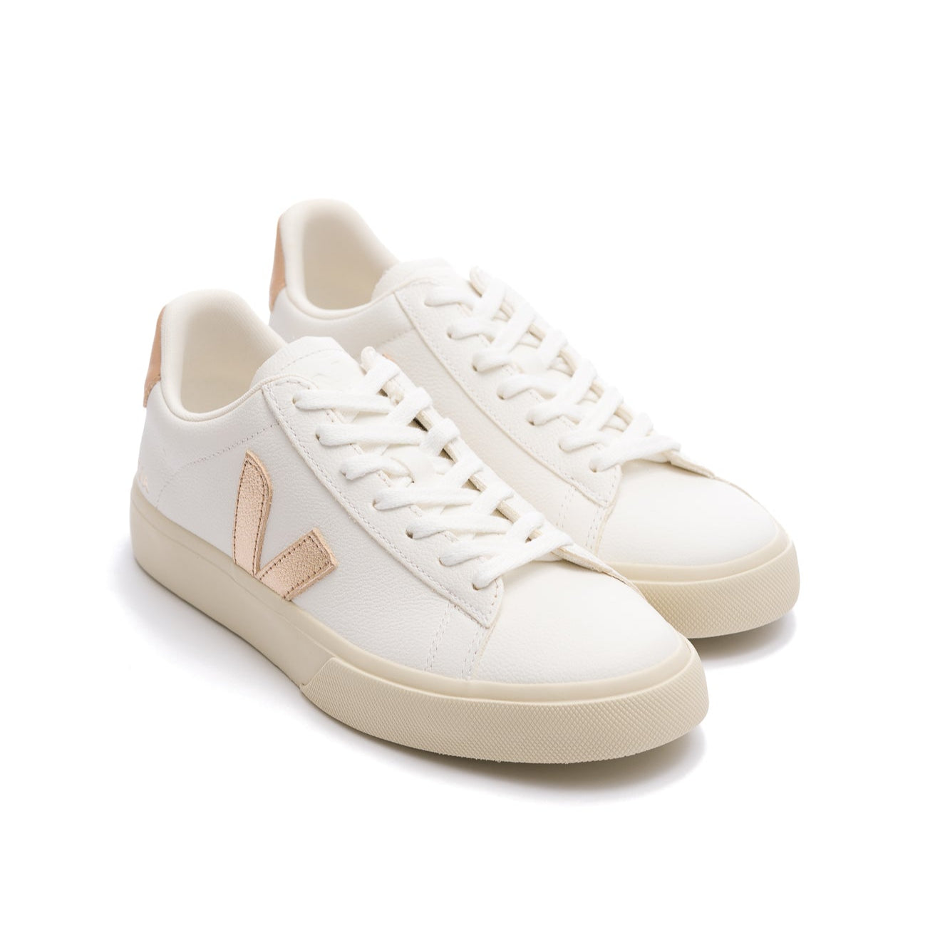 leather white veja women's campo with gold glitter V and off white sole