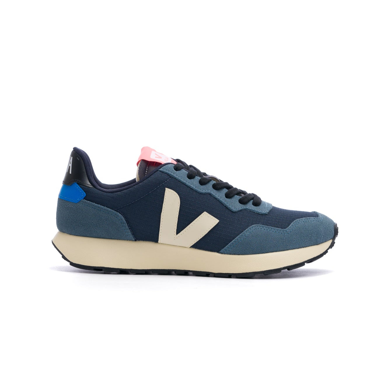 grey and navy blue veja men's paulistana ripstop shoe with off white V and sole