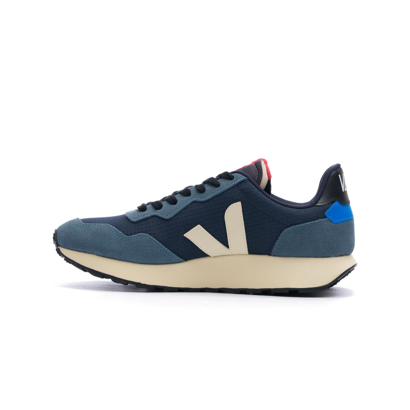 grey and navy blue veja men's paulistana ripstop shoe with off white V and sole
