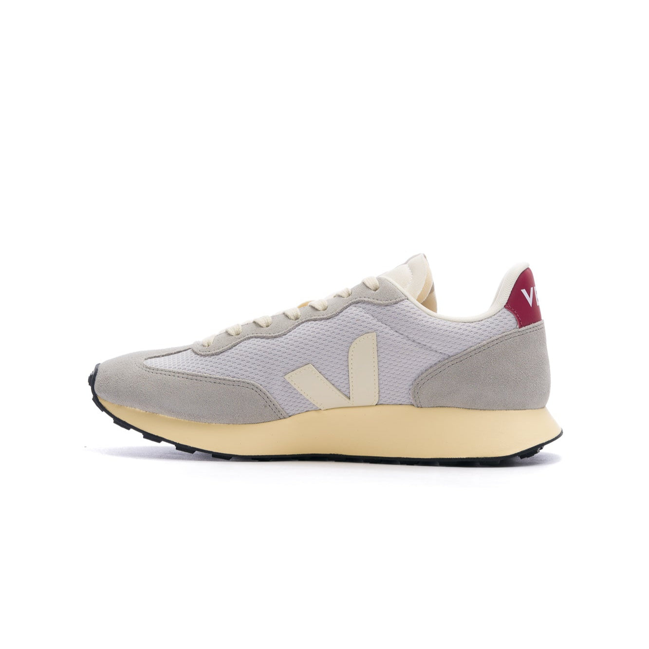 grey veja women's rio branco alveomesh with red detail, off white V and sole