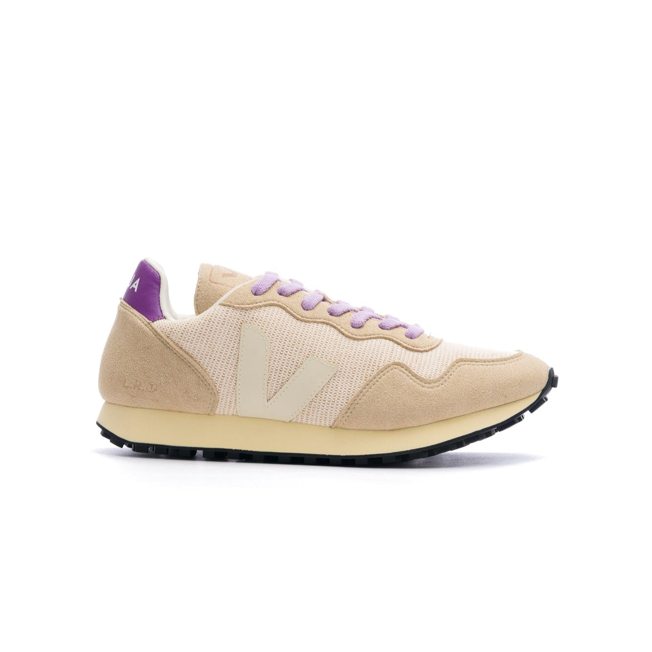 grey veja women's sdu rec mesh with purple laces and details, off white V and sole