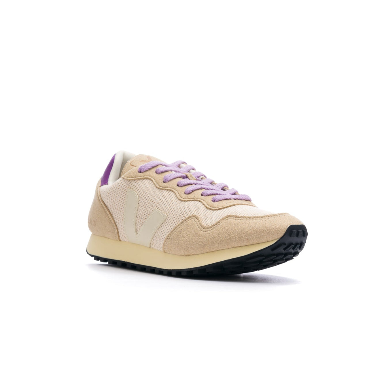 grey veja women's sdu rec mesh with purple laces and details, off white V and sole